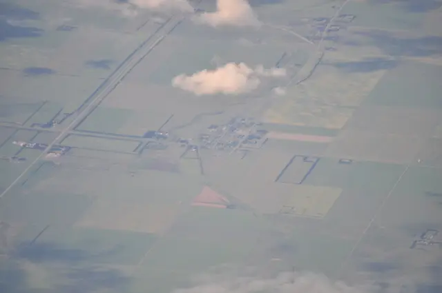 Aerial view of Wymark and surrounding farmland